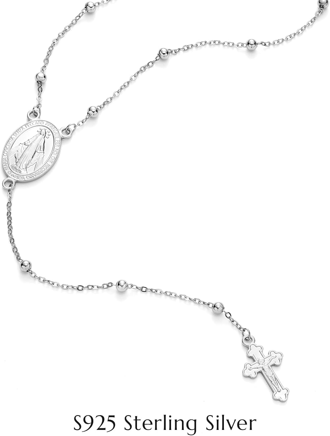 NORBU 925 Sterling Silver Cross Necklace for Women with Miraculous Medal, 18K Gold Plated Virgin Mary Necklace, Double Pendant Mother Mary Necklaces Christian Jewelry Religious Gift for Her - Image 2