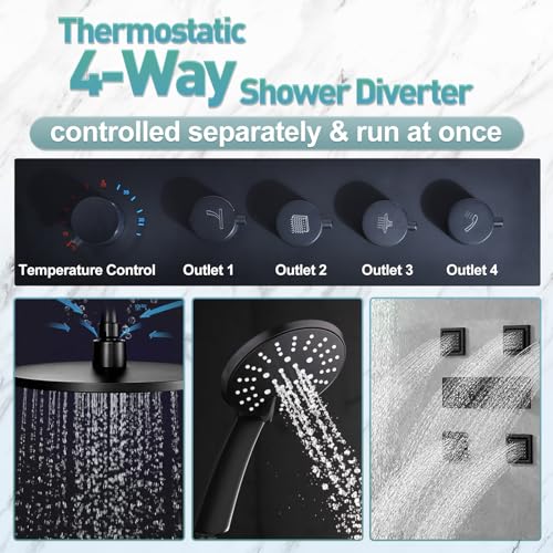 4-Way-Shower-Diverter-Valve-4-Functions-Thermostatic-Mixer-Valve-for-Bathroom-Shower-System-Shower-Valve-Kit-Replacement-Can-Use-All-Options-At-a-Time-Matte-Black