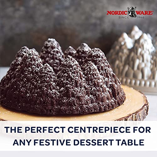 Nordic-Ware-Pine-Forest-Bundt-Pan-975-L-x-975-W-x-425-H-and-Cozy-Village-Gingerbread-House-121-diameter-Silver