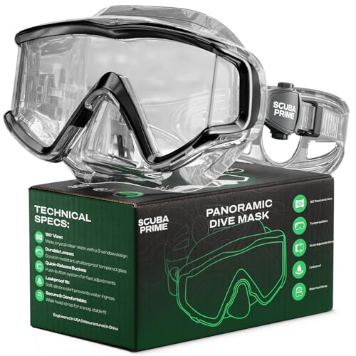 Scuba Prime Pano 3 Scuba Diving Mask, Tempered Glass Snorkel Mask Three-Window...