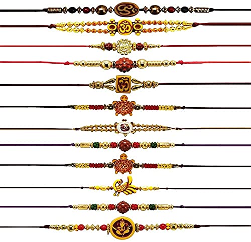 Set of 12 Rakhi for Brothers Asscorted Design Rakhi with Beads Design Rakhi, Rakhi Bracelet Multi Design Beads and Assorted Color