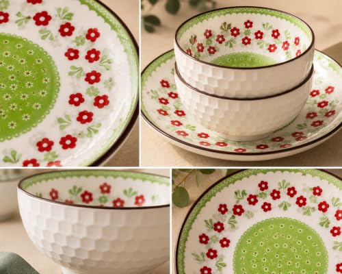 Image of Ceramic Dinnerware Set, Japanese Asian Cuisine Bowls and Plates for Dinner, Rice, Soup, Dessert, Salad, Gift Box Packed Dinner Set (Green, Pack of 5)