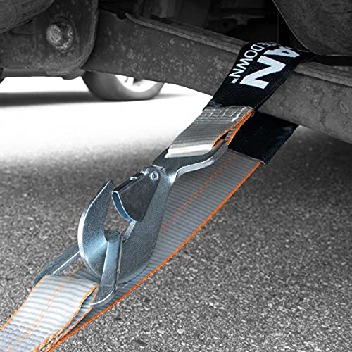 VULCAN Axle Tie Down Combo Strap with Snap Hook Ratchet - 2 Inch x 114 Inch - 4 Pack - Silver Series - 3,300 Pound Safe Working Load - Thumbnail 7