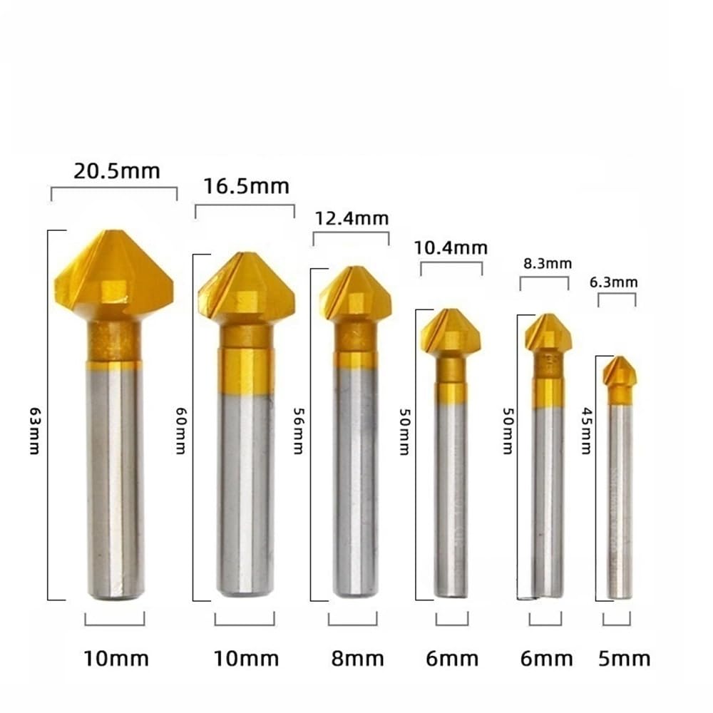 Broca avellanadora 10 fresas de biselado HSS 6542/M35, brocas avellanadas 3 flautas y 90 grados for herramientas eléctricas(6.3mm*35)