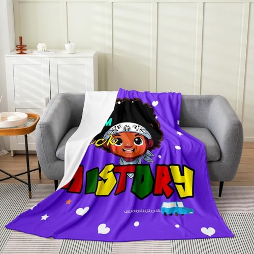 Erosebridal Afro Black History Blanket Throw 50x60 Inch,Cartoon Black Boy Throw Blanket for Man Woman,Inspirational Gifts Fleece Blanket,Love Heart Print Sherpa Blanket for Living Room