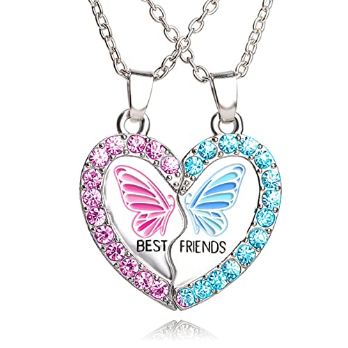 MJartoria BFF Necklace for 2, Best Friend Necklaces Cute Design Valentines Day Gifts Matching Heart Pendant Friendship Necklaces