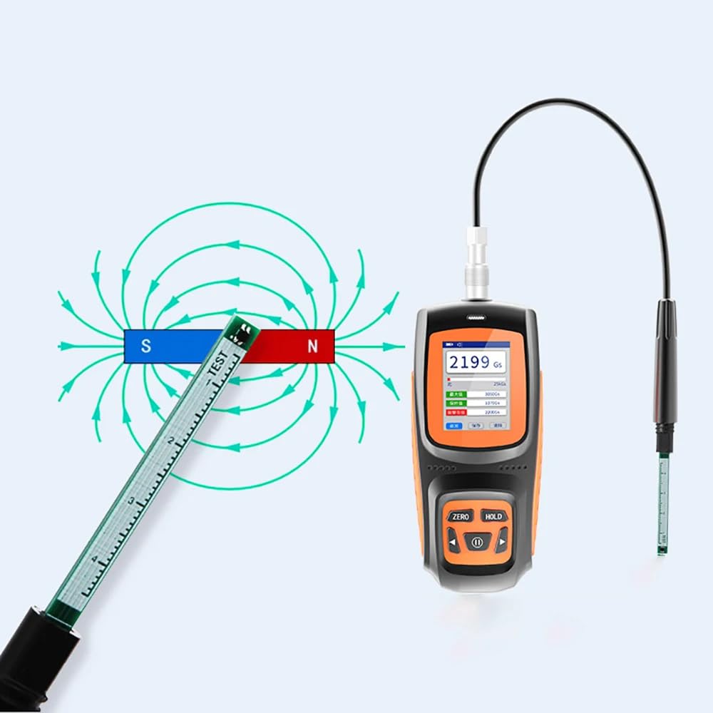 Toplionace Tragbares Digitales Tesla Messgerät Magnetischer Feldstärketester Hochpräzises Wiederaufladbares Gauss Messgerät mit Hall Sonde 0-2500 Mt (C)