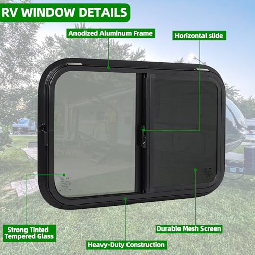 Image of RV Window,Camper Replacement Horizontal Sliding RV Window for Cargo Trailer Utility Travel Trailer Cargo Van Truck SUV 24 inch W x 15 inch H,Fit 15 /16 inch or 1-3 /8 inch Thick Wall,Allow Error 1 /16 inch,DOT Approved