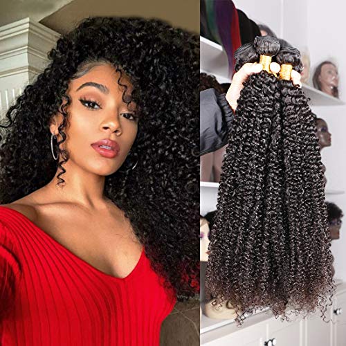 Kinky Curly Human Hair Weave 3 Bundles 100% Brazilian Unprocessed Virgin Deep Curly Hair Extensions Mixed Length 20"18"16"