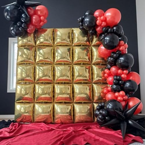 Image of Metallic Gold Double Sided Square Foil Balloons Wall,19 Inches Chrome Foil Balloons Tunnel Arch Kit for Bachelorette,Anniversary,Graduation,Wedding,Birthday Party Background Decoration