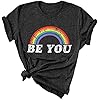 Gay Pride T-Shirt Lesbian Shirt Retro Rainbow Pride Shirt Women Short Sleeve Casual T Shirt Tee (S,Gray 2)