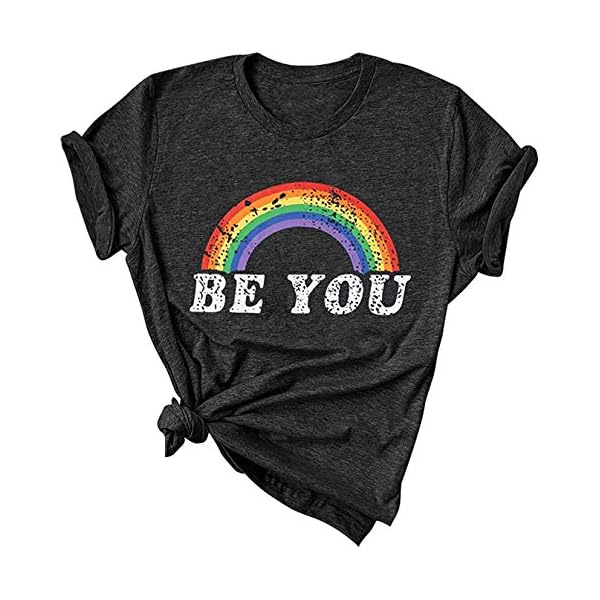 Gay Pride T-Shirt Lesbian Shirt Retro Rainbow Pride Shirt Women Short Sleeve Casual T Shirt Tee (S,Gray 2)