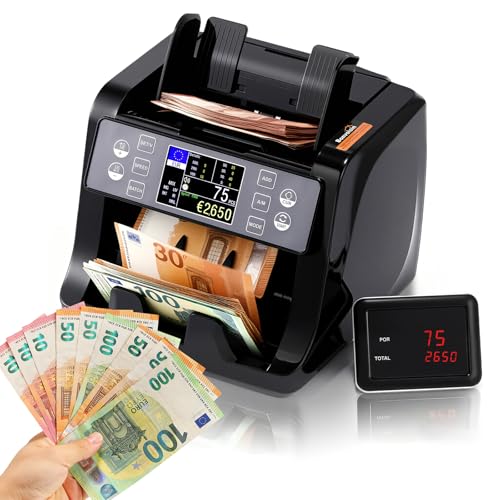 Bonvoisin Compteuse de Billets, Comptage de la Valeur des Billets EUR Mixtes avec Détection des Faux Billets par UV/MG/IR/MT, 1500 Pièces/Min, Compteur de...