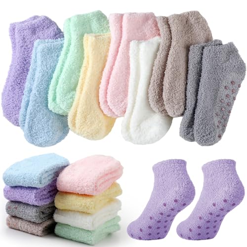 Suhine 24 Pairs Fuzzy Ankle Socks Bulk for Women Non Slip Short Slipper Socks with Grips Holiday Warm Bed Sleeping for Home Winter Favors