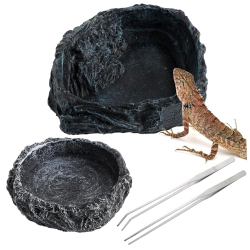 TOYZFRIENDY 2個 爬虫類用爬虫類給餌皿 大 小 ステンレス製給餌ピン付き 樹脂製耐変形水飲みボウル ヤモリ トカゲ カメレオン カメ用