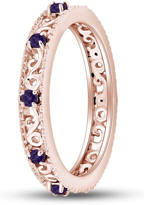 Jewel Zone US Filigree Eternity Wedding Band Ring for Women, Round Cut Simulated Gemstone Stackable Promise Ring in 14K Gold Plated 925 Sterling Silver Band Width 3.5mm – Elegant Jewelry Gift for Her - Image 8