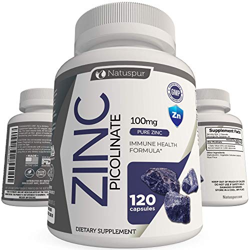 Pure Zinc Picolinate 100mg Capsules  High Potency Immune Support Supplement, Energy Booster and Antioxidant for Women and Men  Gluten-Free and Non-GMO Veggie Capsules for Adults (120 Caps)