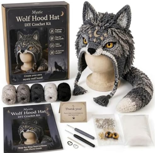 4PCS DIY Crochet Animal Hat Kit for Beginners, Animal Crochet Kit with Plush Yarn Accessories, Wearable Animal Costume Headwear Craft Set for Adults Novelty Craft Gift — view 2