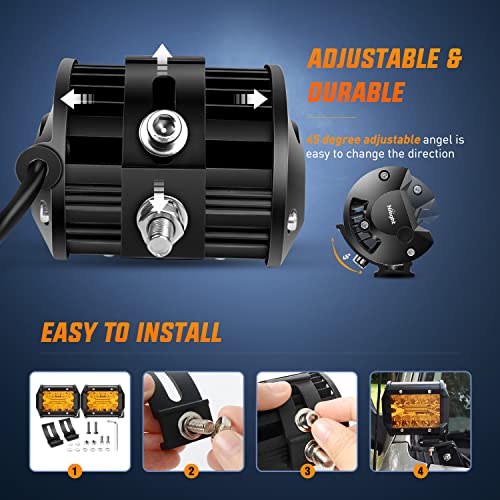 Image of Nilight 2PC 4Inch Amber Led Pods Triple Row 60W Flood Spot Combo Driving Fog Lights with 16AWG Wiring Harness-2 Leads for Offroad Pickup Trucks Jeep ATV UTV SUV, 2 Years Warranty