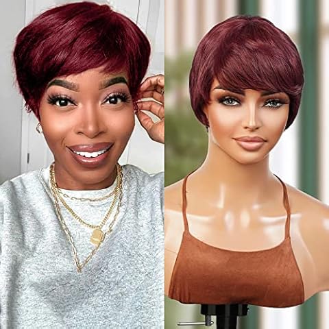 INSTANT FAB Short Human Hair Wigs Pixie Cut Wigs for Black Women Short Pixie Hairstyles Layered Wavy Non Lace Front Wigs - JET (99J) Cover
