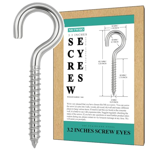 NIUTWSIO 8PCS 304 Stainless Steel 3.2inch Heavy Duty Threaded Eye Hook
