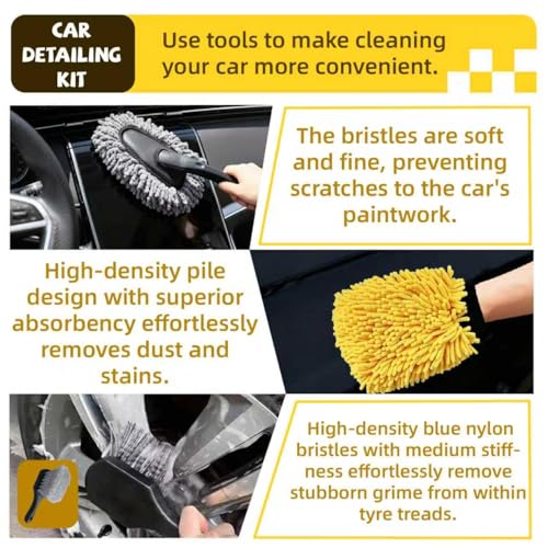 MEETOZ Kit de nettoyage de voiture 32 pièces, kit de lavage intérieur et extérieur avec sac, brosses professionnelles de nettoyage intérieur, pour voiture, moto, vélo, extérieur, roues, tableau de – Image 4