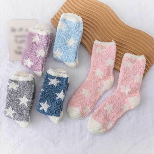 3 Pairs Star Pattern Fluffy Socks Fuzzy Winter Socks Cosy Socks Comfy Socks Soft Warm Bed Socks Thermal Slipper Socks Grey Blue Navy3