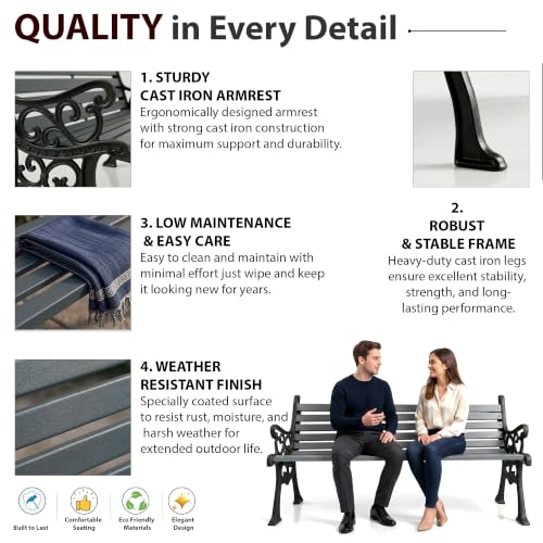 Image of BRISHI 3 Seater cast Iron Garden Bench for Indoor & Outdoor Park /Patio /Living Room /Terrace /Balcony (White) (Black + Grey)