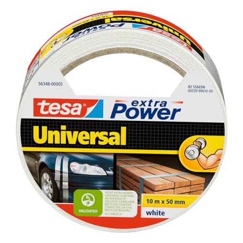 tesa extra Power Universal Gewebeband - Gewebeverstärktes Ductape zum Reparieren, Befestigen, Bündeln, Verstärken oder Abdichten - Weiß - 10 m x 50 mm