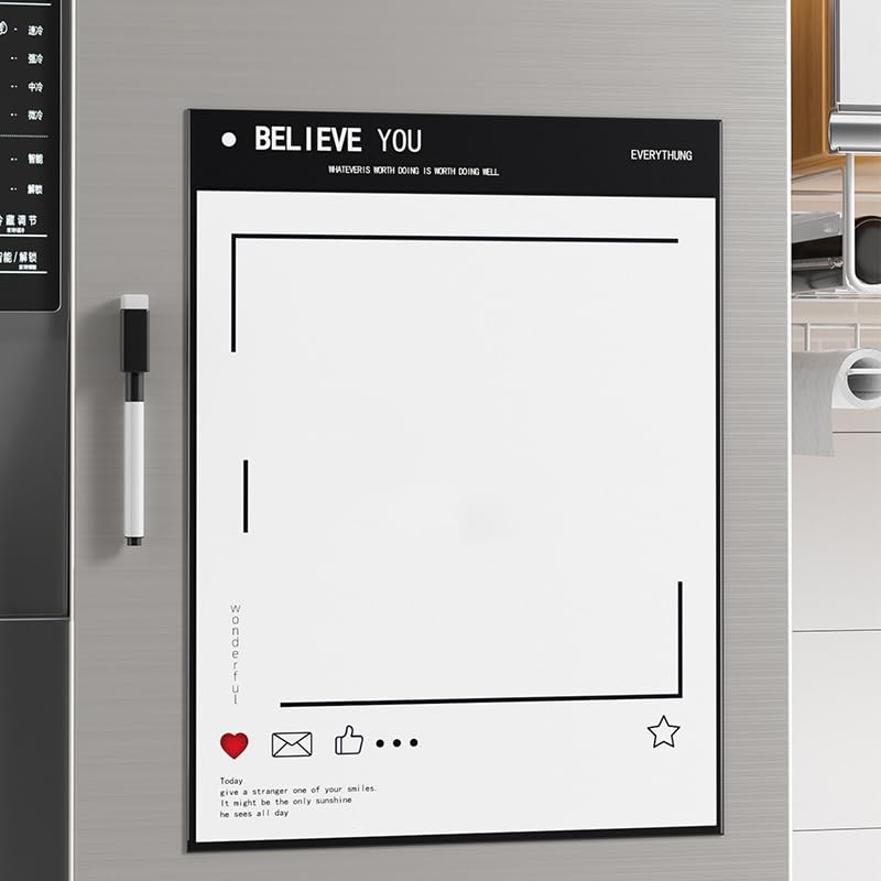 Ponko マグネットホワイトボード 可擦書き メモボード 冷蔵庫用 3種類選択（ブラック＆ホワイト/カラフルToDoリスト/月間カレンダー） 水性ペン付属 磁石ボード 予定表 スケジュール 管理 メモ 再利用可能 (ブラック＆ホワイト)