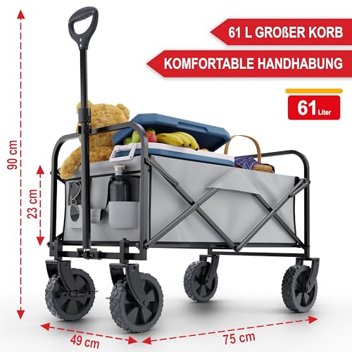 ONBEST Bollerwagen faltbar - Plus Regenschutz - Faltbollerwagen - Bollerwagen Für viele Anwendungen - Outdoor - klappbarer Transportwagen klappbar (Grau)