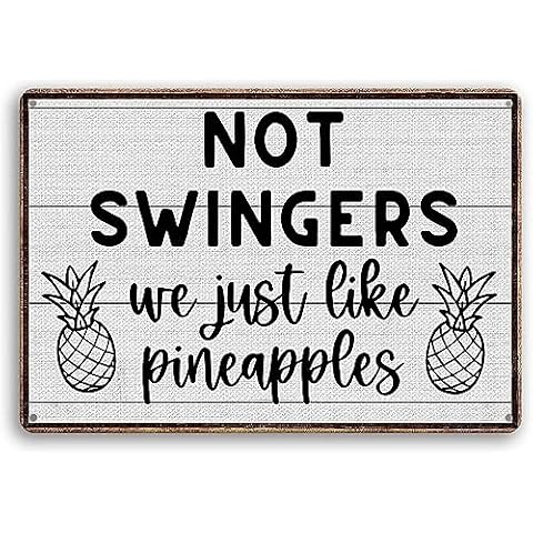 Teuoqi Vintage Halloween Tin Sign Not Swingers We Just Like Pineapples Wall Art Home Decor 8x6 Inch Cover