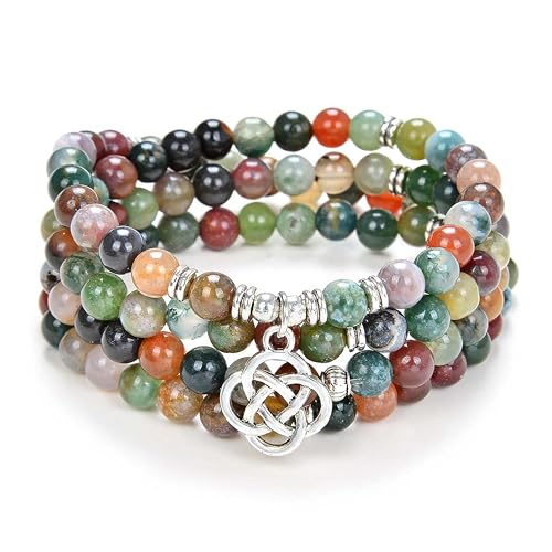 oasymala 108 Mala Meditation Beads Yoga Armband oder Halskette mit keltischem Knoten Charm (Indischer Achat (Indian Agate))