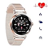 Fitnessuhr mit Blutdruckmessung FüR Damen Intelligente Uhr Wasserdicht Pulsuhren Fitness Tracker Smartwatch Bluetooth,1.04Zoll Touchscreen,Elegant,Gut Bedienbare,TäGlichen Leben (RoséGold)
