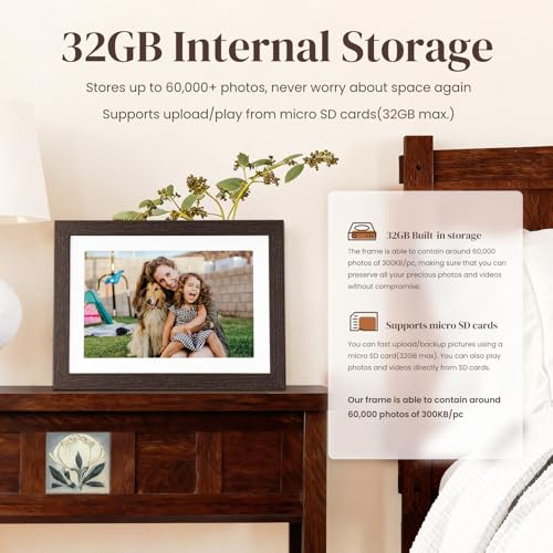undefined BIHIWOIA 10.1'' Frameo Digital Picture Frame, 32GB WiFi Digital Photo Frame, 1280x800 IPS Touch Screen, Auto-Rotate, Slideshow, Send Photos/Videos via Free App(Black Wood Frame) の商品画像 4