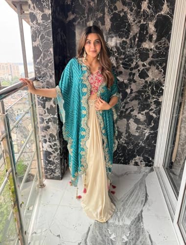 Image of Women Indo Western Dhoti Set with Blouse and Shrug Sequins Embroidery Bandhani Print Ethnic Wear