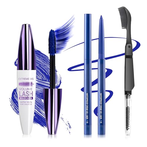 UAOE Blue Mascara and Eyeliner Set 5D Colored Mascara Volume and Length