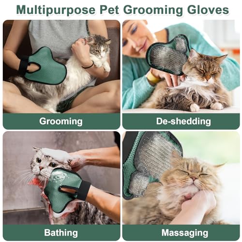 Makife Haustier Fellpflegehandschuh, Enthaarungshandschuhe für Hunde Katzen, Fellpflegehandschuh zur Fellpflege durch Handschuh für Hund, Katze und Pferde, Grün