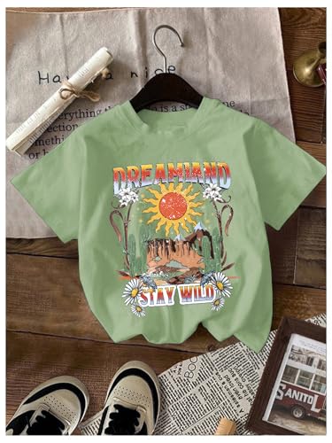 Image of RoseSeek Girl's Shirts 3 Packs Star Butterfly Graphic Tees Crew Neck Short Sleeve T Shirt Casual Tops