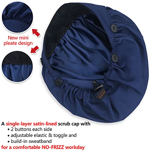 Image of Bouffant Caps with Button and Sweatband, Adjustable Scrub Caps for Women Men, Single Satin Layer
