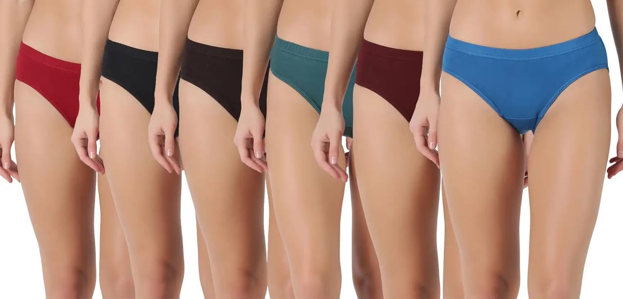 Womens Cotton Hipster Innerwear Solid Panties Assorted Briefs with Elastic Inner Wear Multicolor, Combo Set Pack of 6-image-38