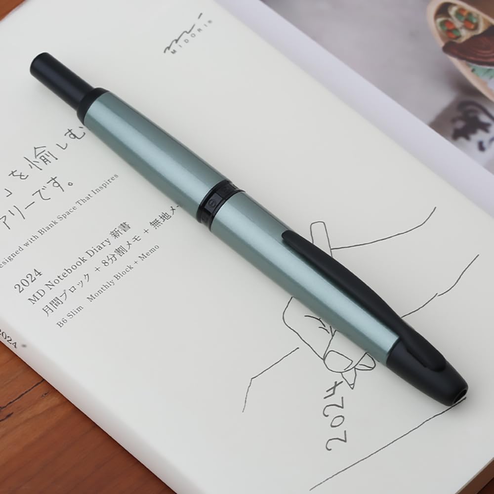 erofa Majohn A1 Press Fountain Pen Fine Nib with Box, Retractable Green Metal Ink Pen with Converter Writing Set (Black Clip Version)