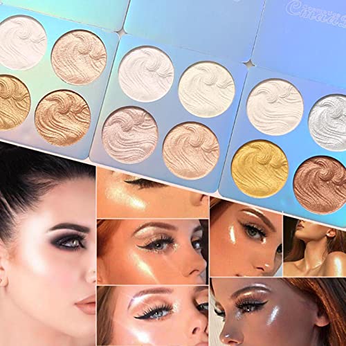 Cigooxm 4-em-1 Shimmer Highlighter Powder Palette Illuminator Powder Palette Highlighter Cozido À Pr