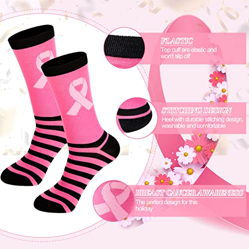 Hercicy Pink Ribbon Crew Sock 12 Styles Breast Cancer Awareness Socks Bulk Women Gifts3