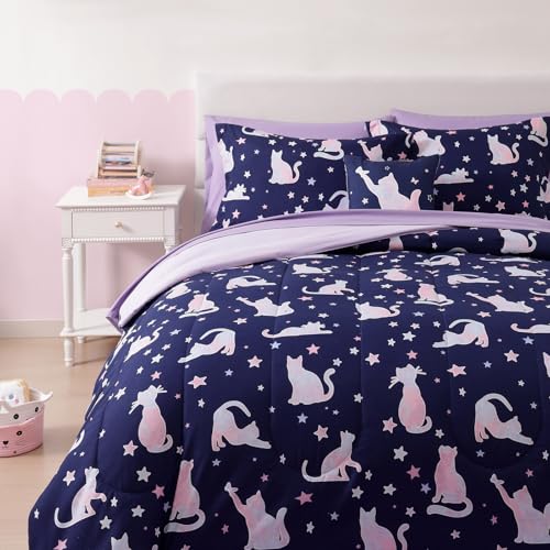 Image of Full Size Comforter Sets for Girls-7 Pieces Cat Glow in the Dark Bedding