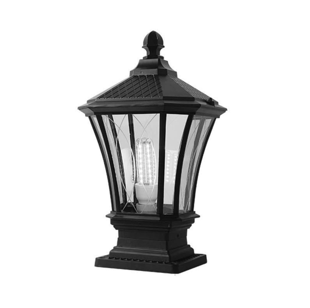 AZHKJKZH Post Cap Lights Aluminum Post Light Glass Lantern Outdoor Pillar European Vintage Column Waterproof E27 Courtyard Outdoor Garden(Black,18 * 18 * 35cm)