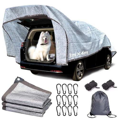 Schattennetz Auto Hund 3x4 m, Sonnenschutznetz Auto, Reflektierende Schattenplane Camping, Aluminium Schattierungsnetz, 80% UV-Schutz-Sonnenschutz, Hitzeschutzfür Outdoor Gewächshaus, Hund, Tiere
