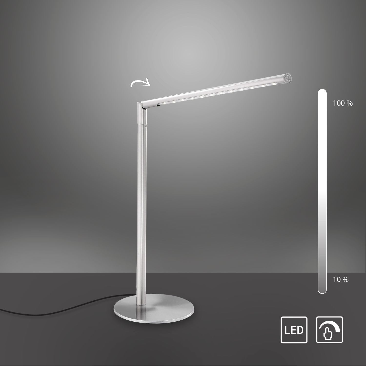 Licht-Erlebnisse LED Tischlampe Metall in Stahl Wohnzimmer Büro Schlafzimmer H:81,5 cm 5 W 590 lm 3000 K Touch dimmbar verstellbare Tischleuchte Schreibtisch RINDOR