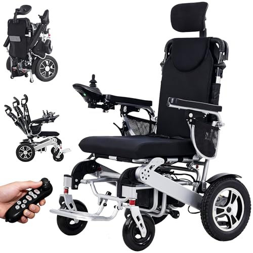 Silla De Ruedas Eléctrica Portátil Con Control Remoto Ligera Y Plegable Motorizada Reclinable Batería De Litio 12Ah Motor 500W Autonomía 32Km Para Adultos Y Mayores