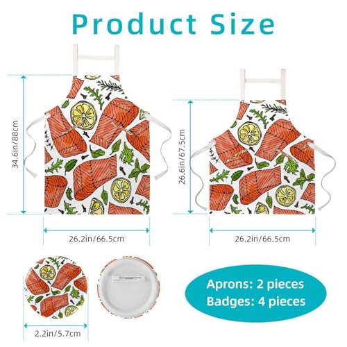 Tablier de cuisine saumon et citron de qualité | Lot de 2 élégants avec 4 broches